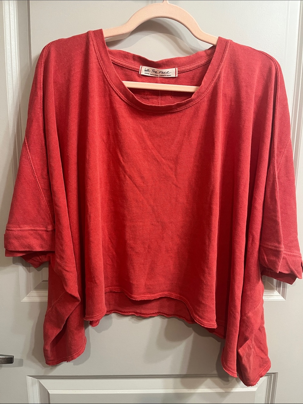 Free People We The Free Red Boxy Short Sleeve Cropped Tshirt